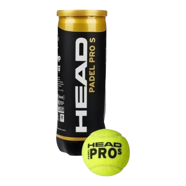 Bote con 3 pelotas de padel Head Padel Pro S de Radach Sports, diseñadas para mayor velocidad en el juego.