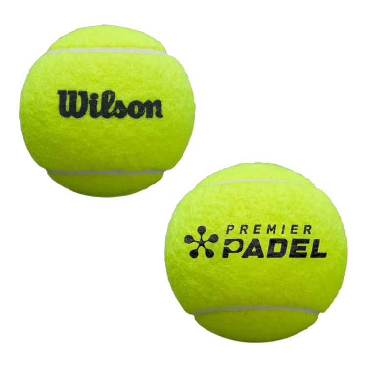 Pelotas de pádel Wilson Premier Padel de color amarillo neón con fieltro Dura-Weave, disponibles en Radach Sports.