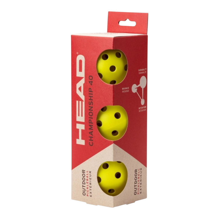 Pack de 3 pelotas de pickleball amarillas Head Championship 40 para exterior en caja de Radach Sports