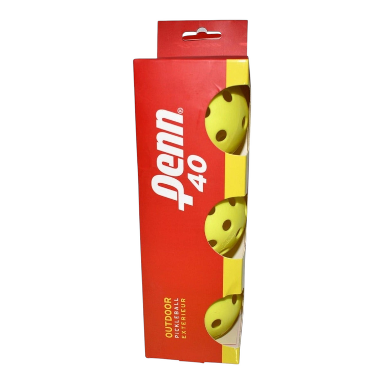 Tubo de tres pelotas de pickleball amarillas Penn 40 de Radach Sports para uso en exteriores con alta visibilidad