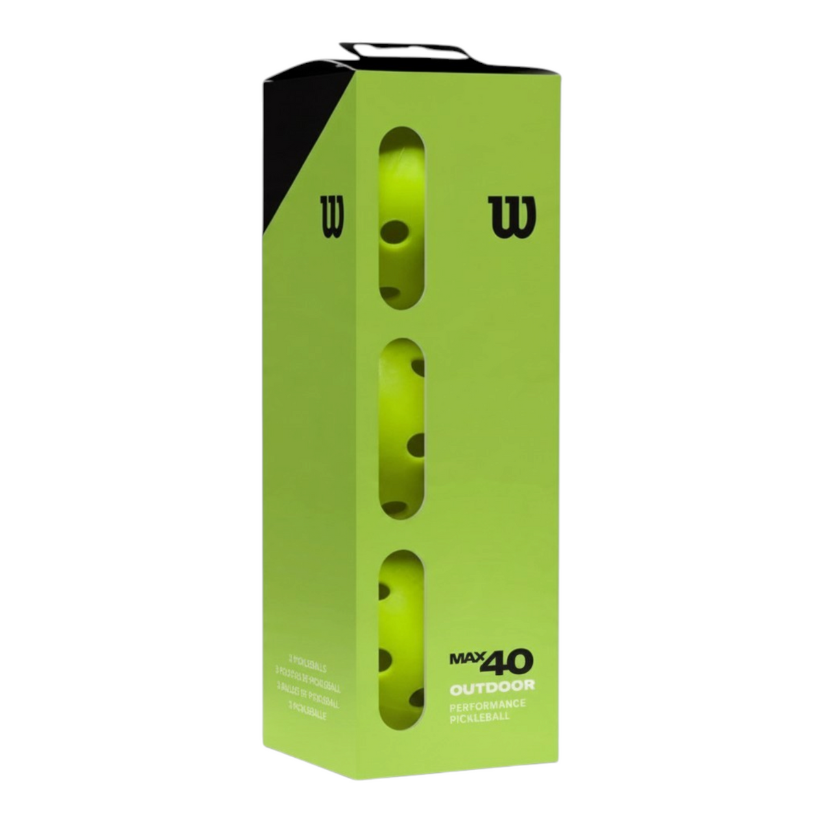 Paquete de 3 pelotas de pickleball Wilson Max 40 para exteriores en caja verde de Radach Sports