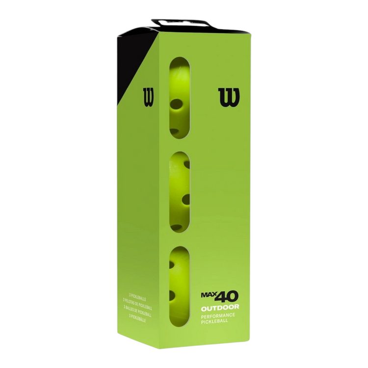 Paquete de 3 pelotas de pickleball Wilson Max 40 para exteriores en caja verde de Radach Sports