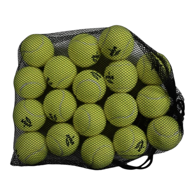 Paquete de 18 pelotas de tenis recreativas Voit color amarillo neón en bolsa de malla de Radach Sports