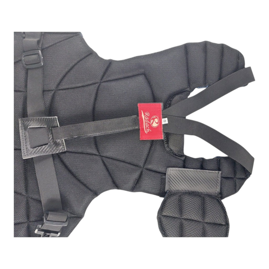 Peto de catcher Radach Sports azul marino para béisbol y sóftbol, talla grande de 44 cm con correas ajustables.