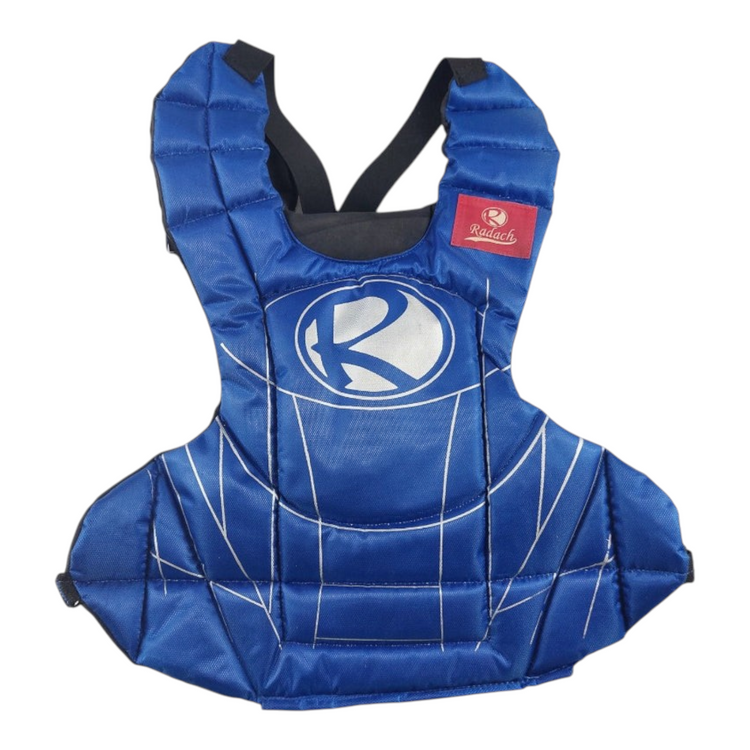 Peto de cátcher Radach Sports en color azul rey, talla grande para béisbol y softbol con diseño acolchado protector.
