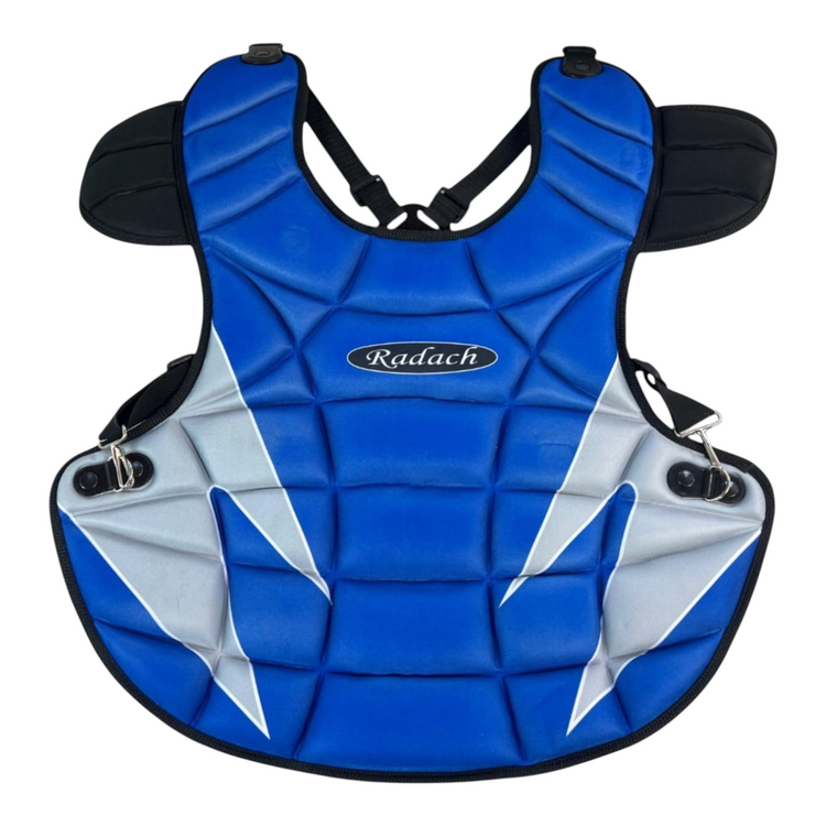 Peto de catcher Radach Sports para adulto en color azul rey con detalles en gris y acolchado ergonómico protector