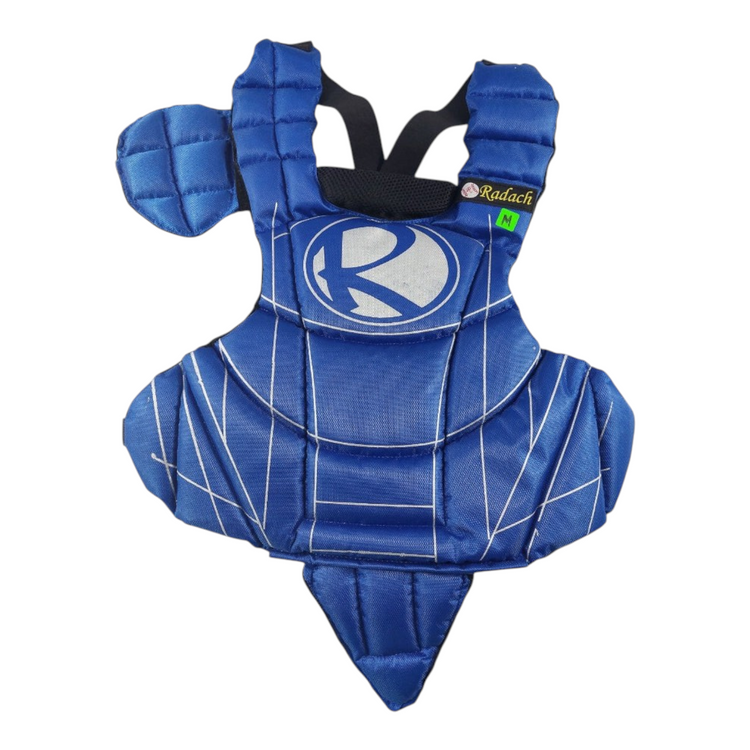 Peto de cátcher Radach Sports infantil en color azul rey con protección de entrepierna para béisbol y softbol