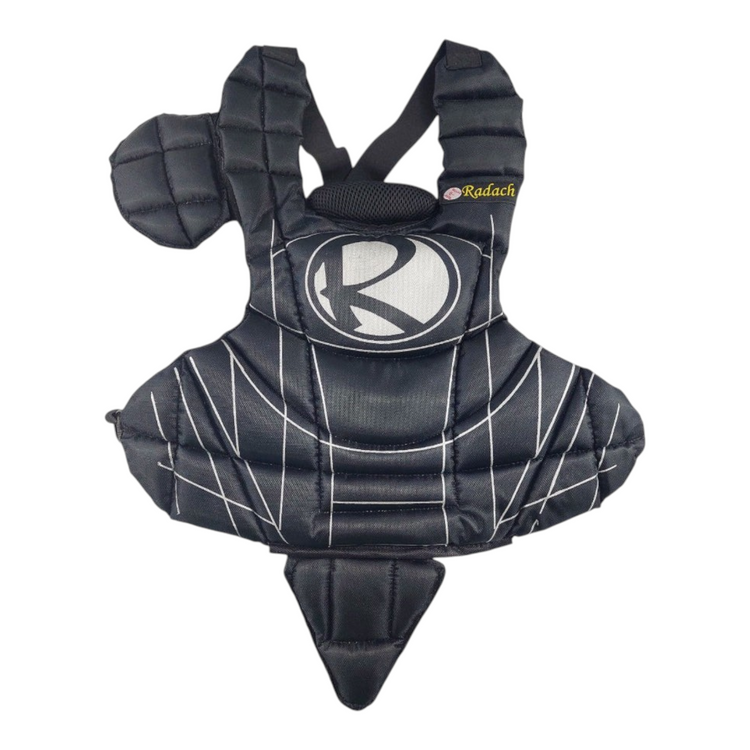 Peto de cátcher Radach Sports infantil en color negro con protección de entrepierna para béisbol y softbol