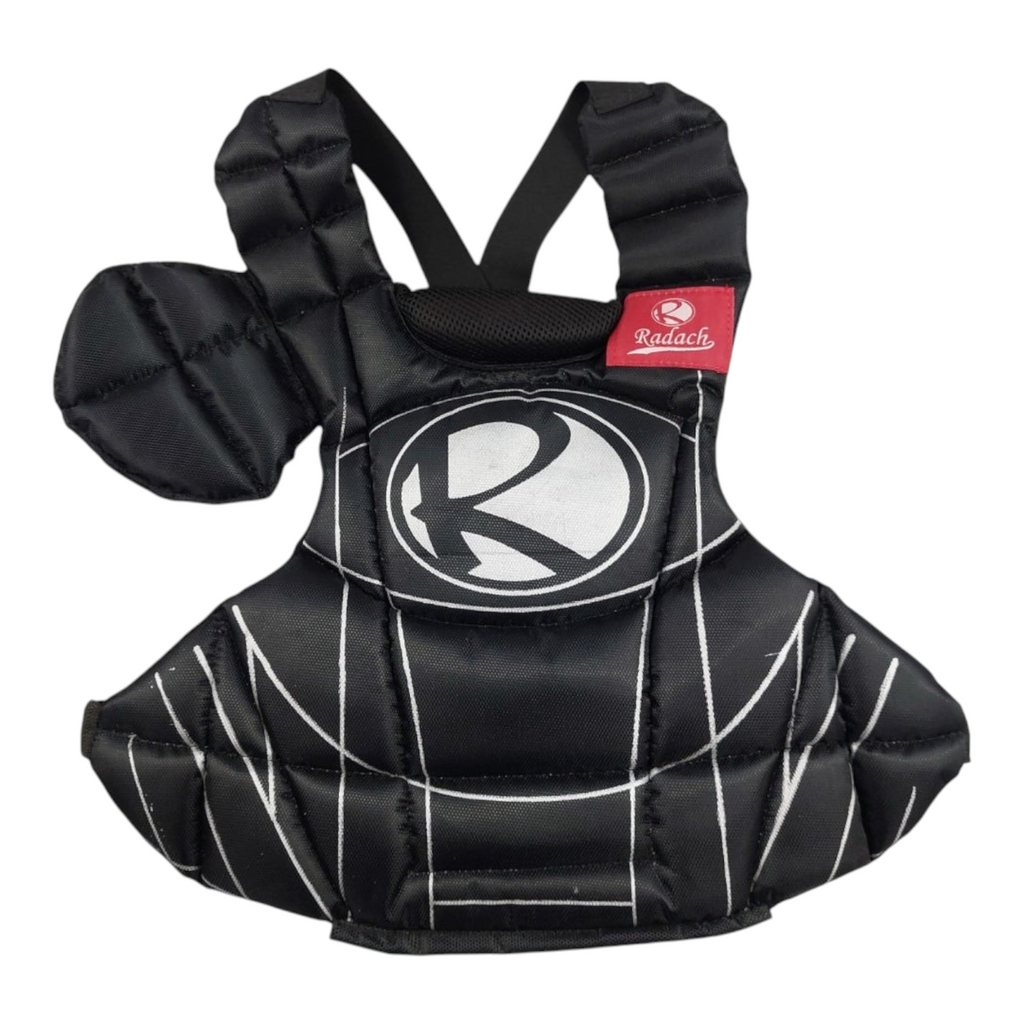 Peto protector de catcher Radach Sports color negro para niños con diseño acolchado y logo de la marca