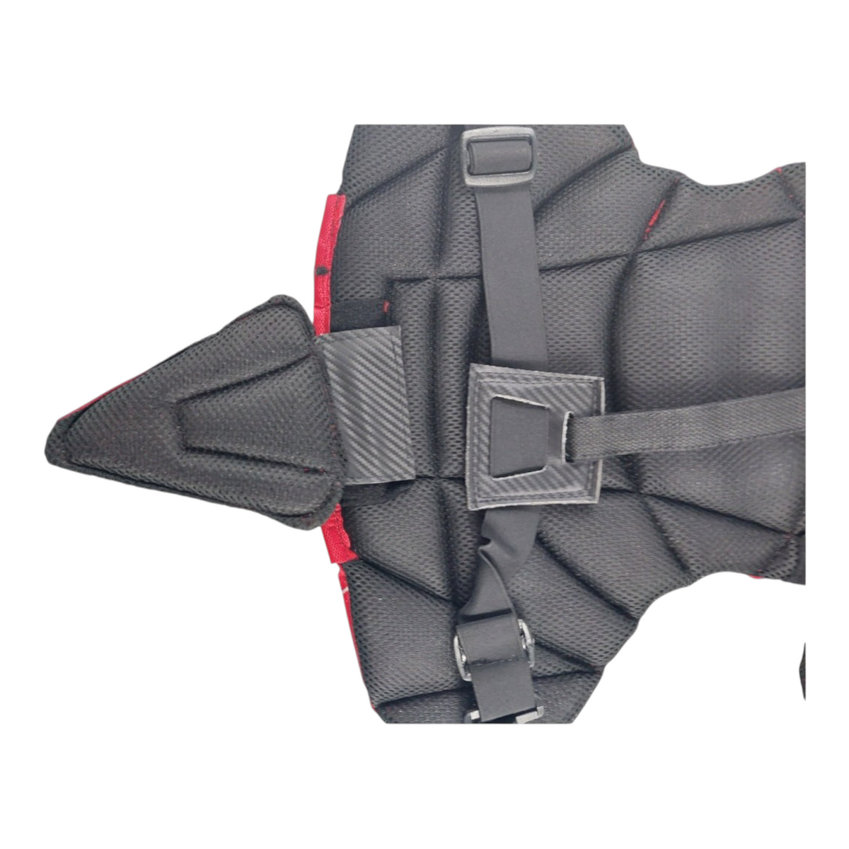 Peto de cátcher Radach Sports infantil en color rojo con protección de entrepierna y correas ajustables negras