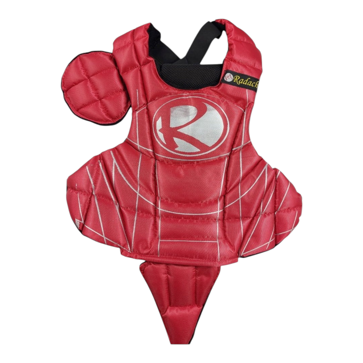 Peto de catcher Radach Sports infantil en color rojo con diseño acolchado y logo de la marca para béisbol