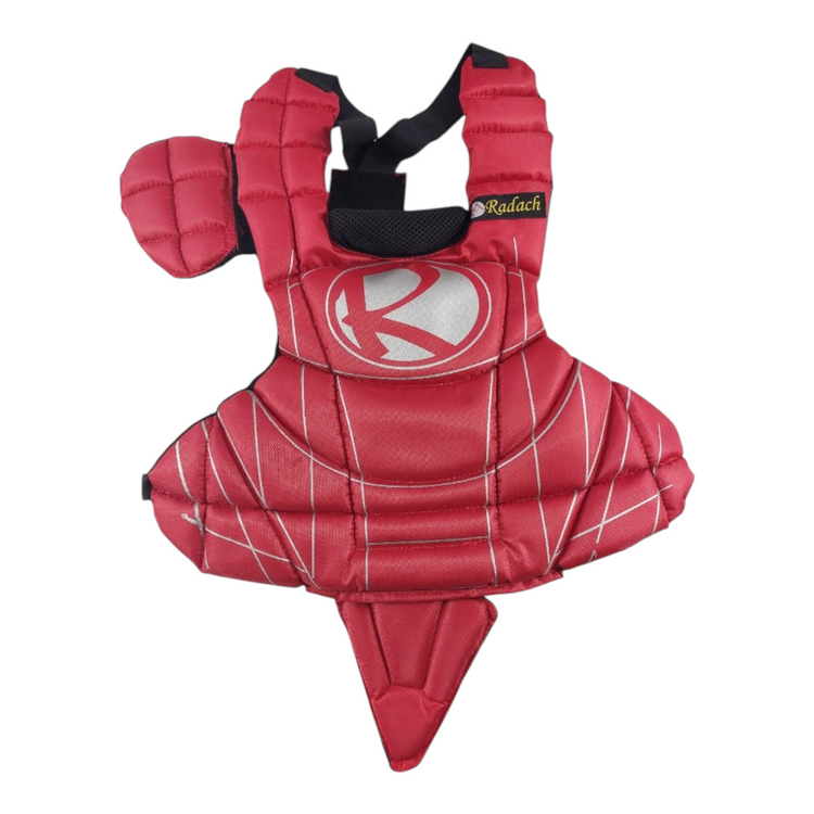Peto de cátcher Radach Sports infantil en color rojo con protección para entrepierna para béisbol y softbol