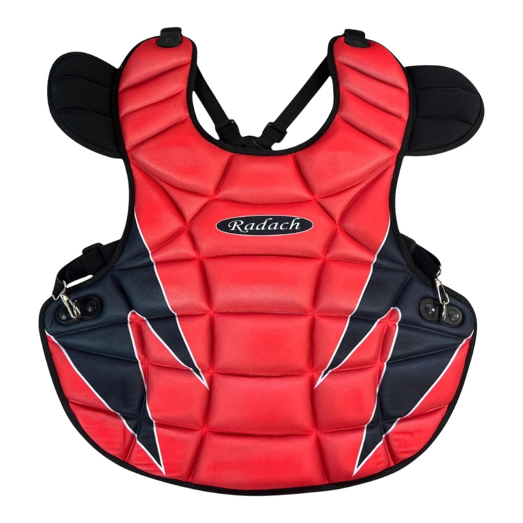 Peto de catcher Radach Sports para adulto en color rojo y negro con diseño ergonómico y acolchado protector