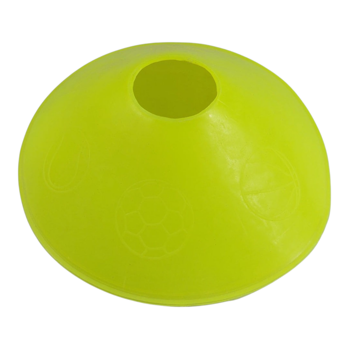Plato de entrenamiento Radach Sports color amarillo neón con diseño de balones deportivos en relieve