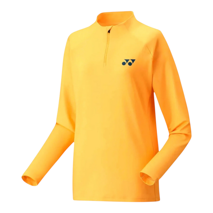 Playera deportiva de manga larga Radach Sports Yonex en color amarillo suave con cierre frontal y tejido elástico
