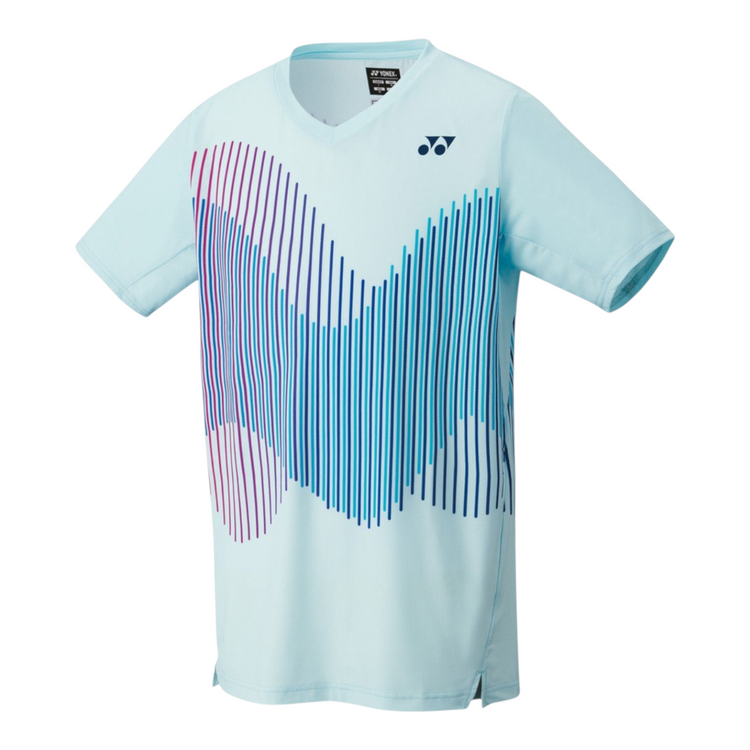 Camiseta deportiva Radach Sports Yonex azul cristal con estampado de líneas abstractas y cuello redondo para hombre