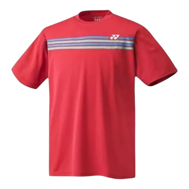 Playera deportiva Radach Sports Yonex roja de poliéster con franjas horizontales y tecnología de enfriamiento
