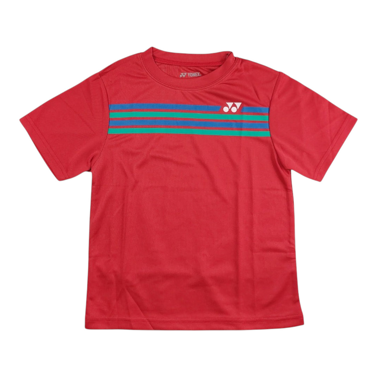 Playera deportiva junior Radach Sports Yonex roja de cuello redondo con franjas horizontales y tejido transpirable