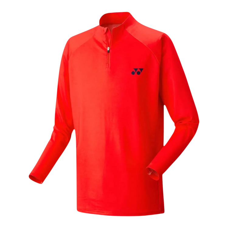 Playera deportiva Radach Sports Yonex de manga larga en color rojo perla con cierre frontal y tejido elástico