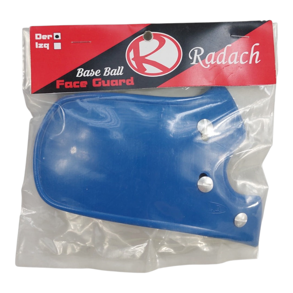 Protector facial azul Radach Sports para casco de bateador derecho en empaque original
