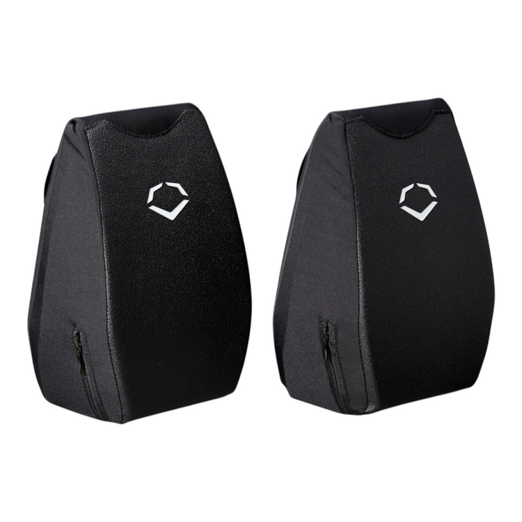 Protectores de rodilla negros Radach Sports para receptor de beisbol con logo EvoShield y diseño ergonómico