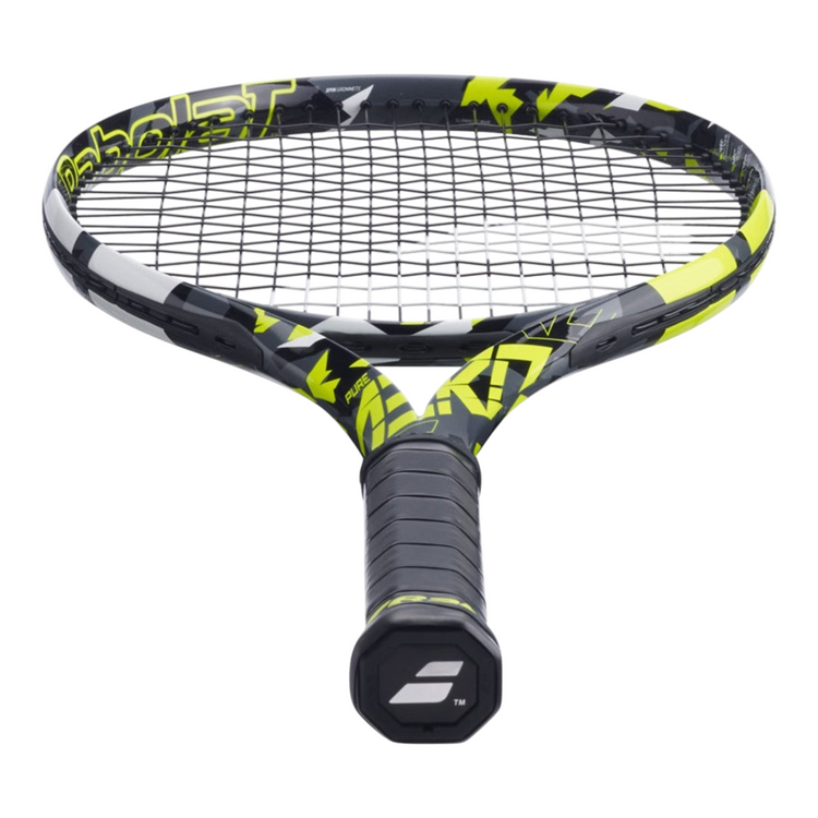 Raqueta de tenis Babolat Pure Aero 98 de 305g en negro y amarillo, diseño profesional de Radach Sports