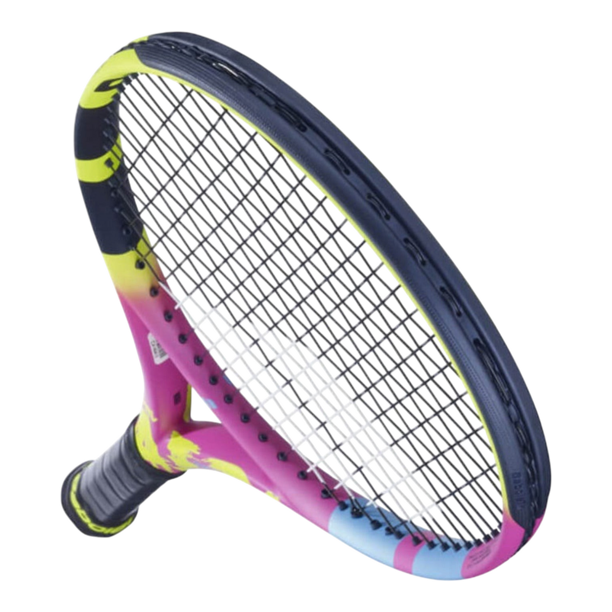 Raqueta de tenis junior Babolat Pure Aero Rafa 26 en colores rosa, amarillo y negro de Radach Sports