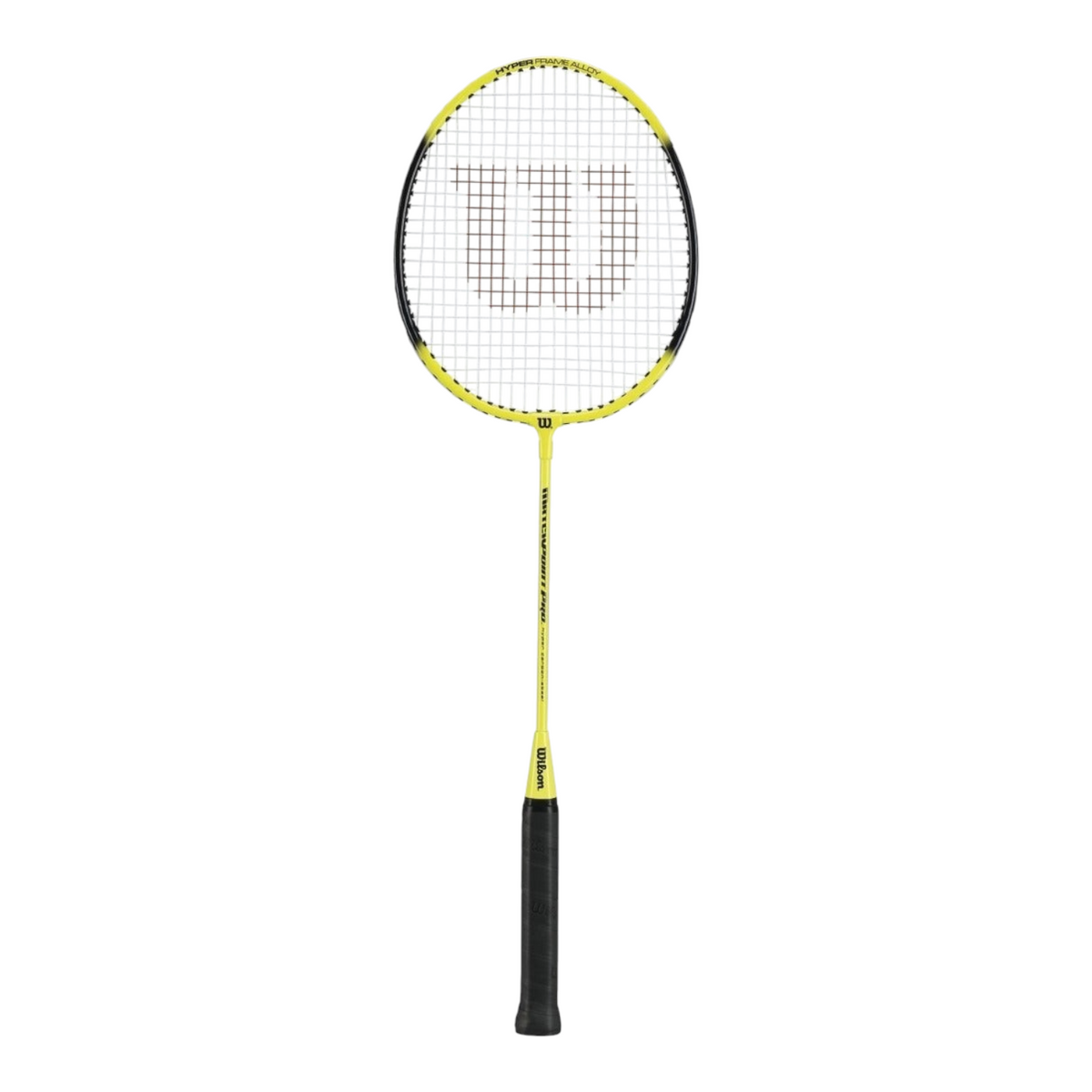 Raqueta de bádminton Radach Sports Wilson Match Point Pro de acero amarillo con encordado blanco y logo central