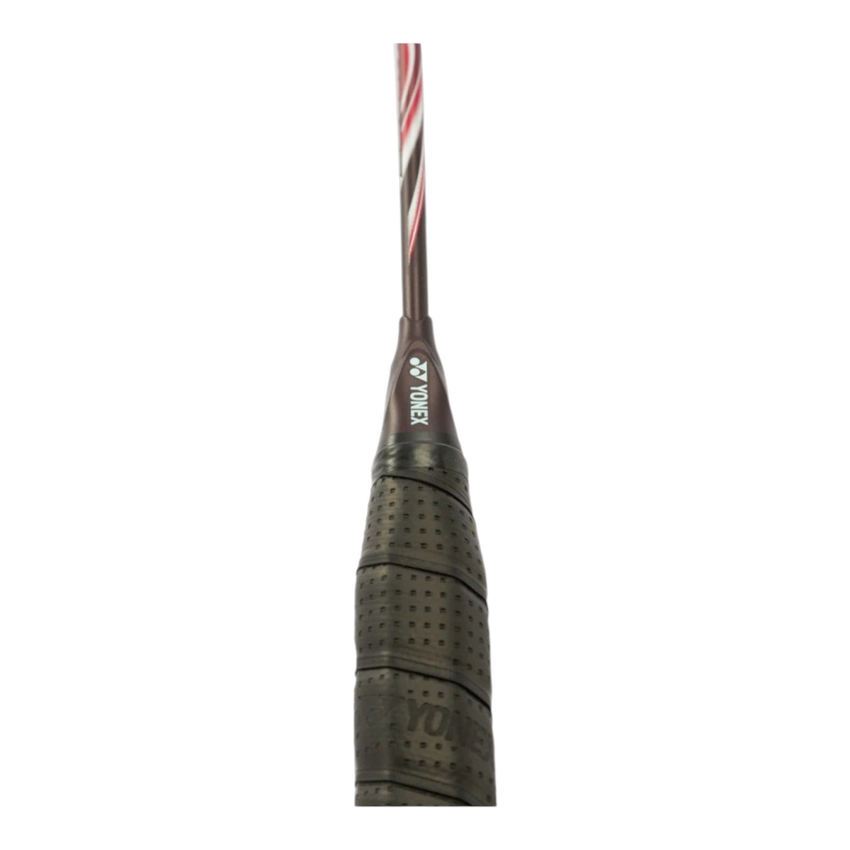 Detalle del mango y varilla de la raqueta de bádminton Radach Sports Yonex Astrox 100 ZZ Kurenai en color rojo y negro