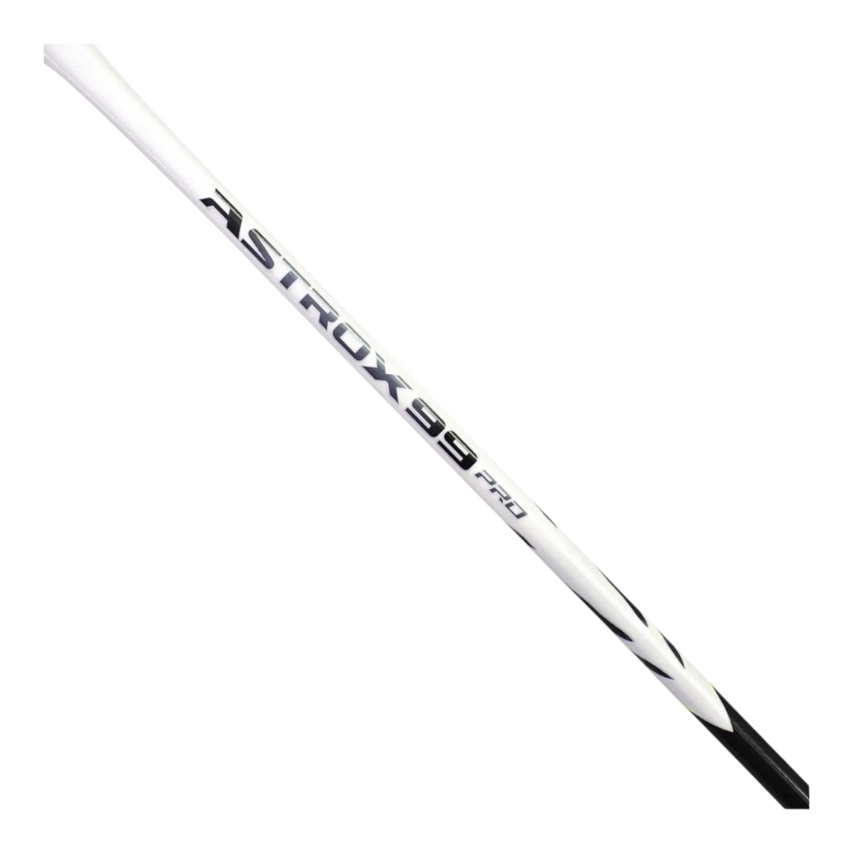 Detalle del eje blanco de la raqueta de bádminton Radach Sports Yonex Astrox 99 Pro White Tiger con gráficos negros