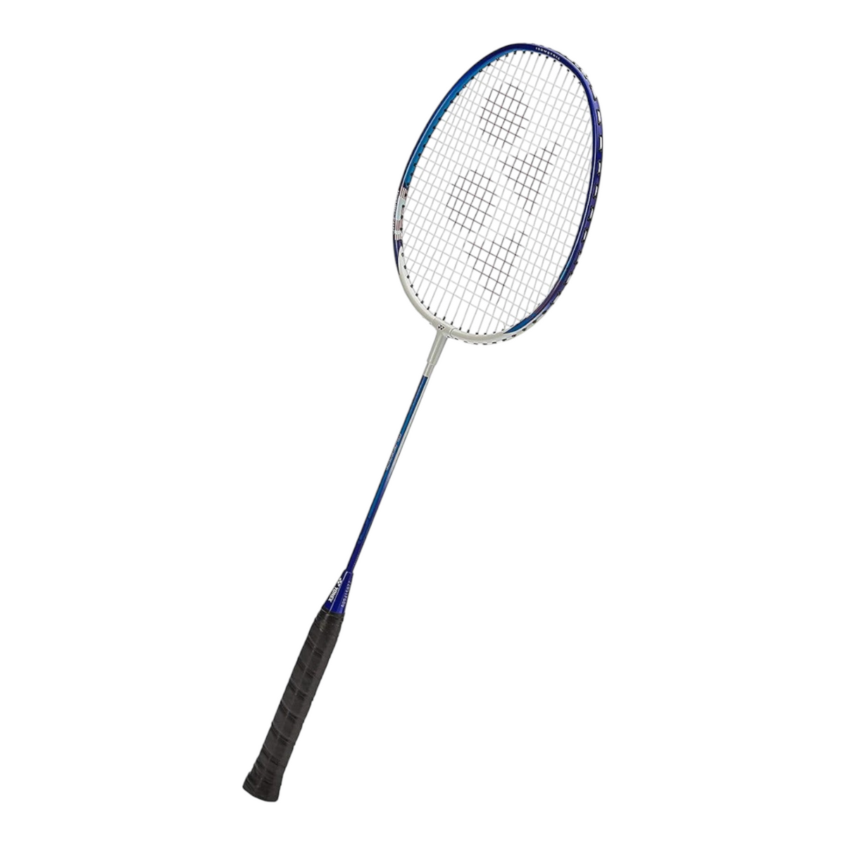Raqueta de bádminton Radach Sports Yonex con marco azul y plateado, diseño ligero ideal para principiantes.