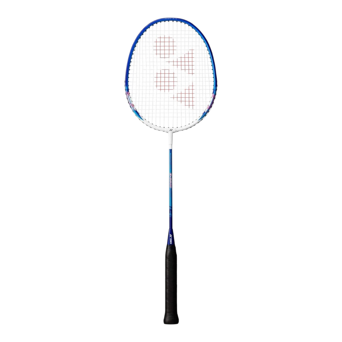 Raqueta de bádminton Radach Sports Yonex con marco azul y blanco, ideal para principiantes y uso recreativo.