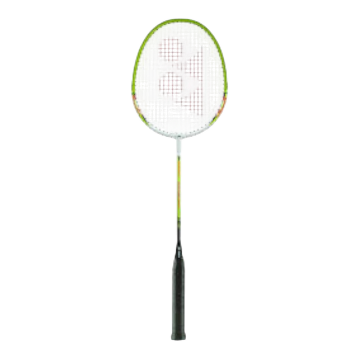 Raqueta de bádminton Radach Sports Yonex B6500 en color blanco y verde lima con cabeza ovalada y eje de aluminio