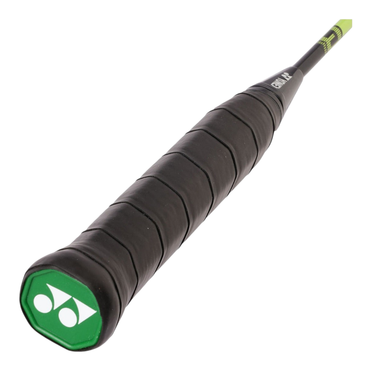 Empuñadura negra de raqueta de bádminton Yonex B6500 con detalles en verde lima, disponible en Radach Sports