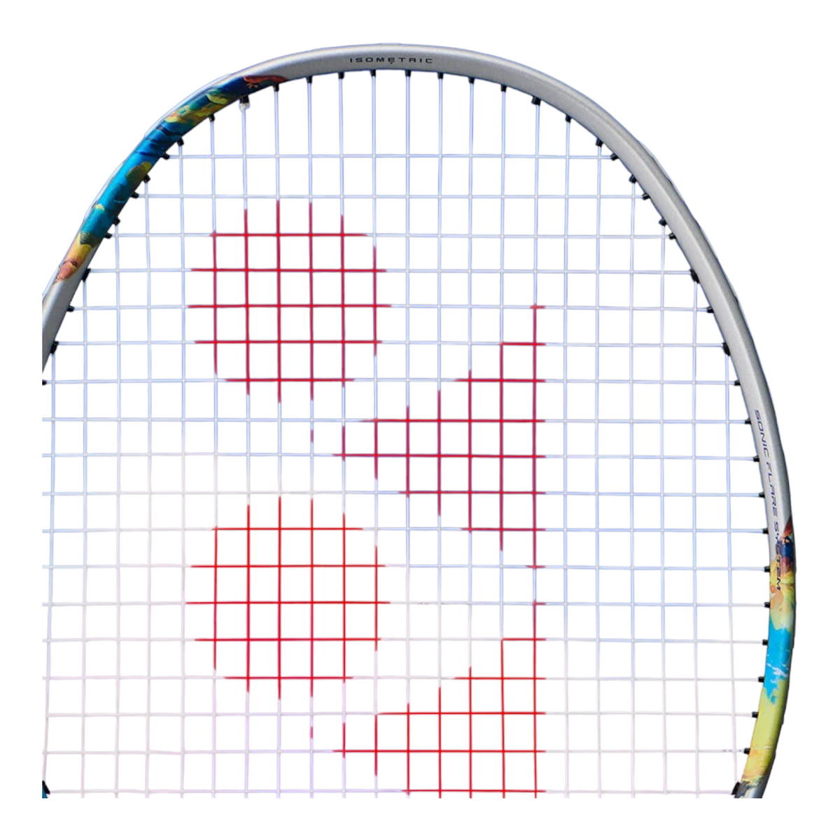 Cabeza de raqueta de bádminton Radach Sports Yonex Nanoflare con marco aerodinámico y diseño gráfico colorido
