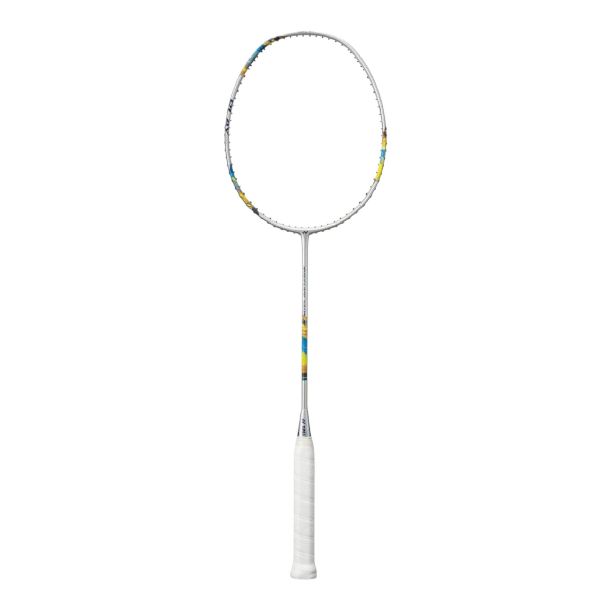 Raqueta de bádminton Radach Sports Yonex Nanoflare 1000 Game en color plata con detalles amarillos y azules