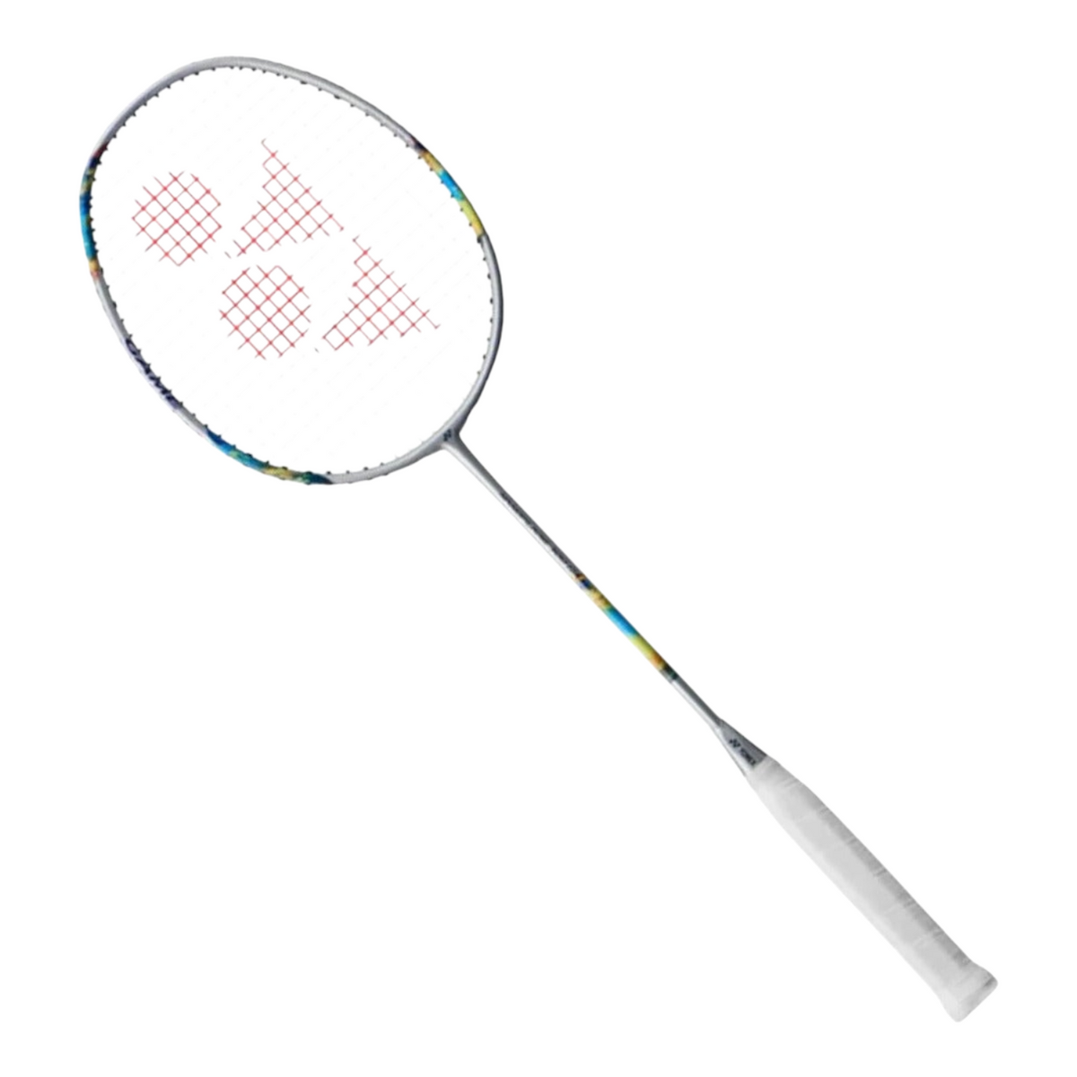 Raqueta de bádminton Yonex Nanoflare 1000 Game de Radach Sports en color plata con detalles multicolores