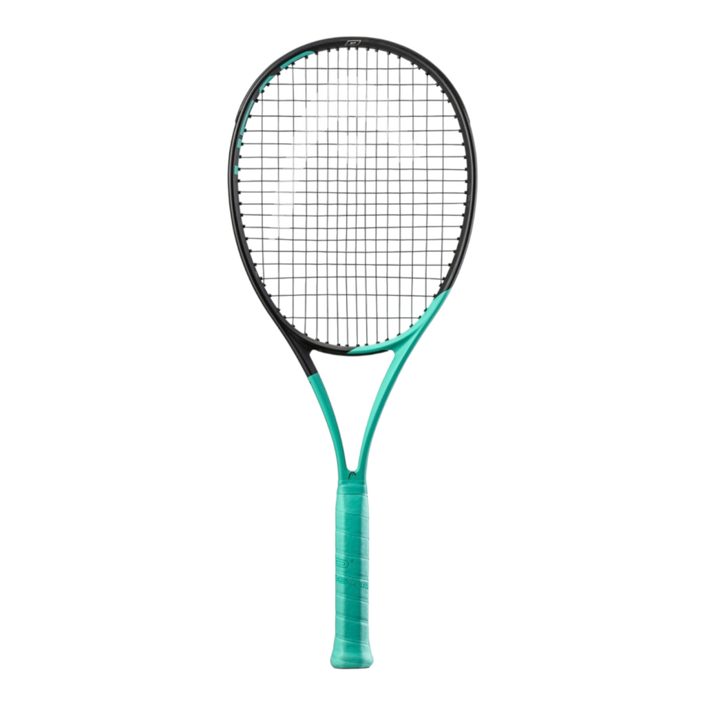 Raqueta de tenis Radach Sports Head Boom MP 2022 con diseño en negro y verde azulado, tecnología Auxetic y aro 100.