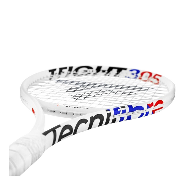 Raqueta de tenis Radach Sports Tecnifibre Tfight 305 Isoflex blanca con detalles en azul y rojo