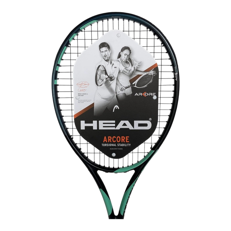 Raqueta de tenis Radach Sports Head Attitude Supreme en color negro y verde azulado con diseño preencordado