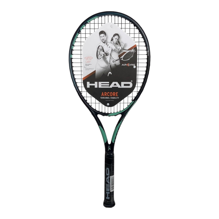 Raqueta de tenis Radach Sports Head Attitude Supreme en color negro y verde azulado con diseño preencordado