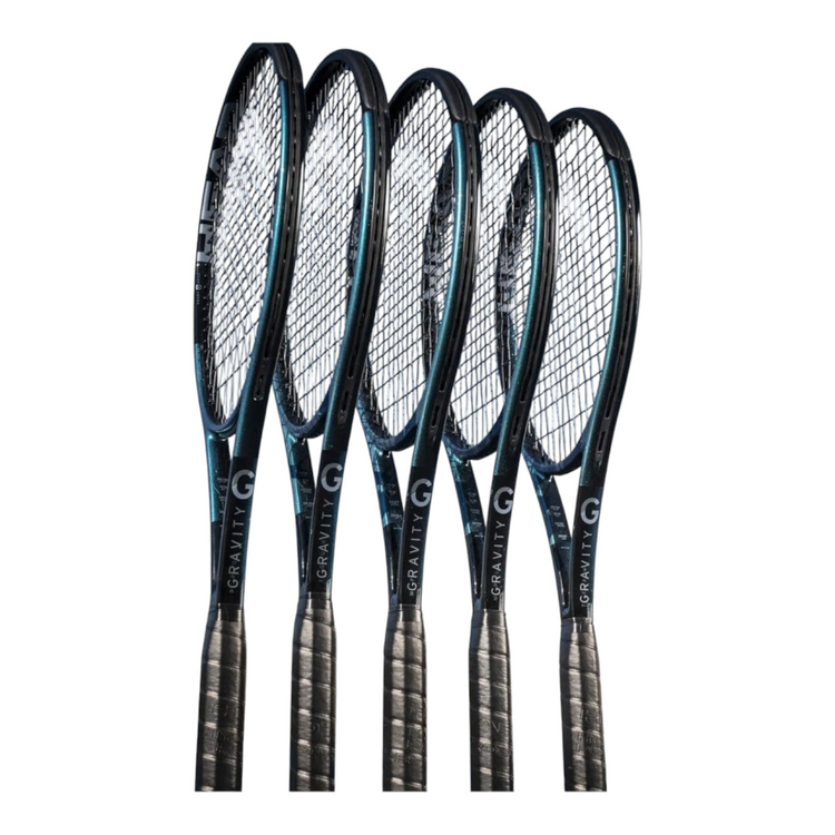 Cinco raquetas de tenis Radach Sports Head Gravity MP 2025 con diseño de doble cara y acabado brillante