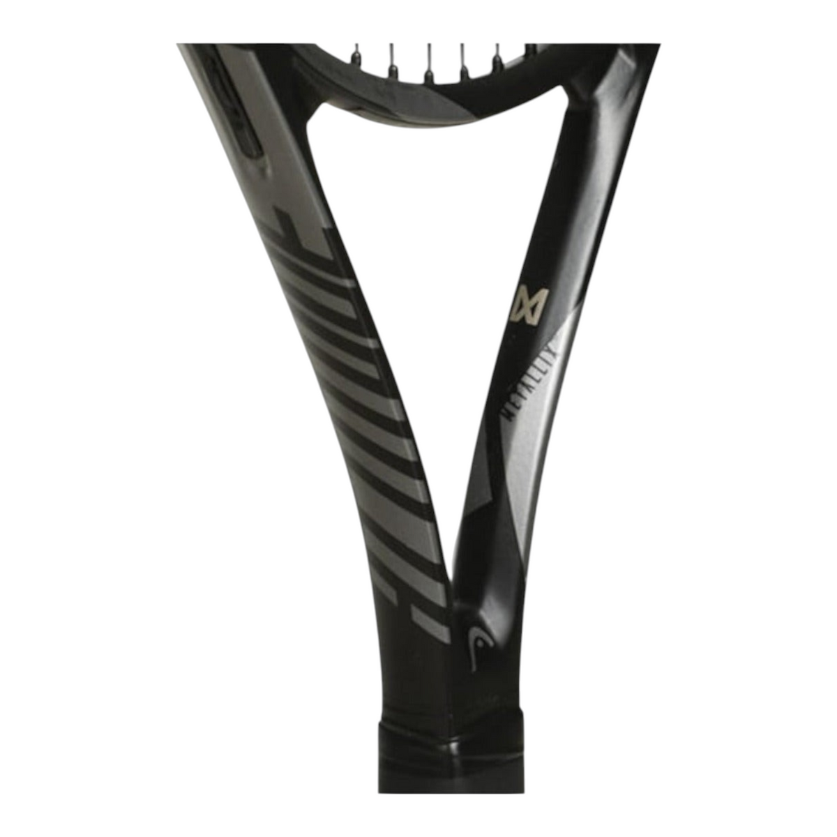 Raqueta de tenis Radach Sports Head Mx Attitude Elite en color negro con diseño aerodinámico y detalles técnicos