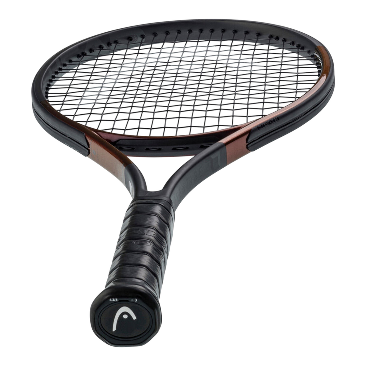 Raqueta de tenis Radach Sports Head Prestige Pro 2023 con marco negro y bronce y empuñadura de cuero negro