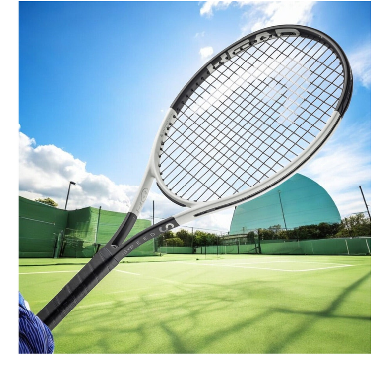 Raqueta de tenis Radach Sports Head Speed Jr. 2024 blanca y negra con tecnología Auxetic para niños de 9 a 11 años