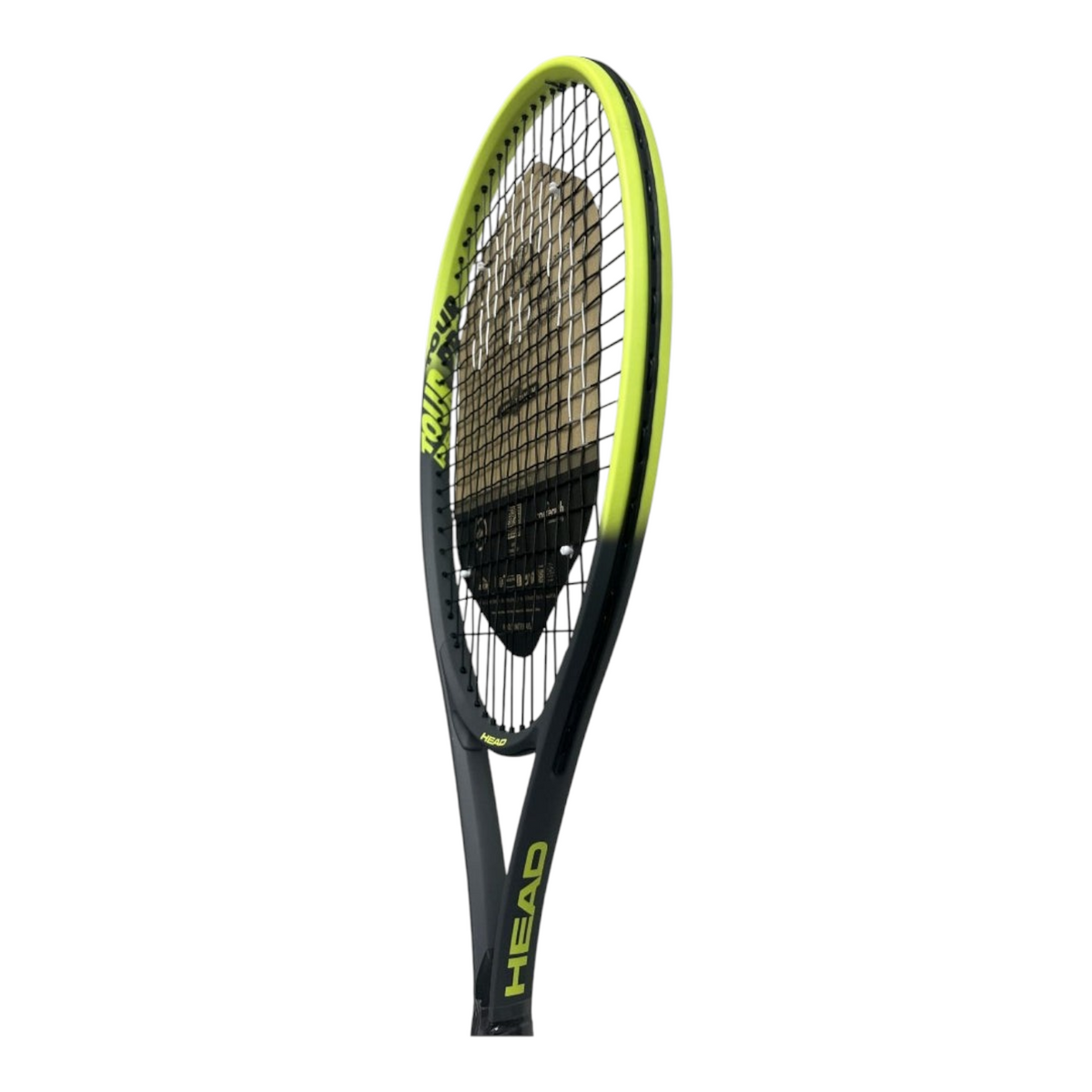 Raqueta de tenis Head Tour Pro de Radach Sports en color verde y negro con marco de aluminio y patrón 16x19