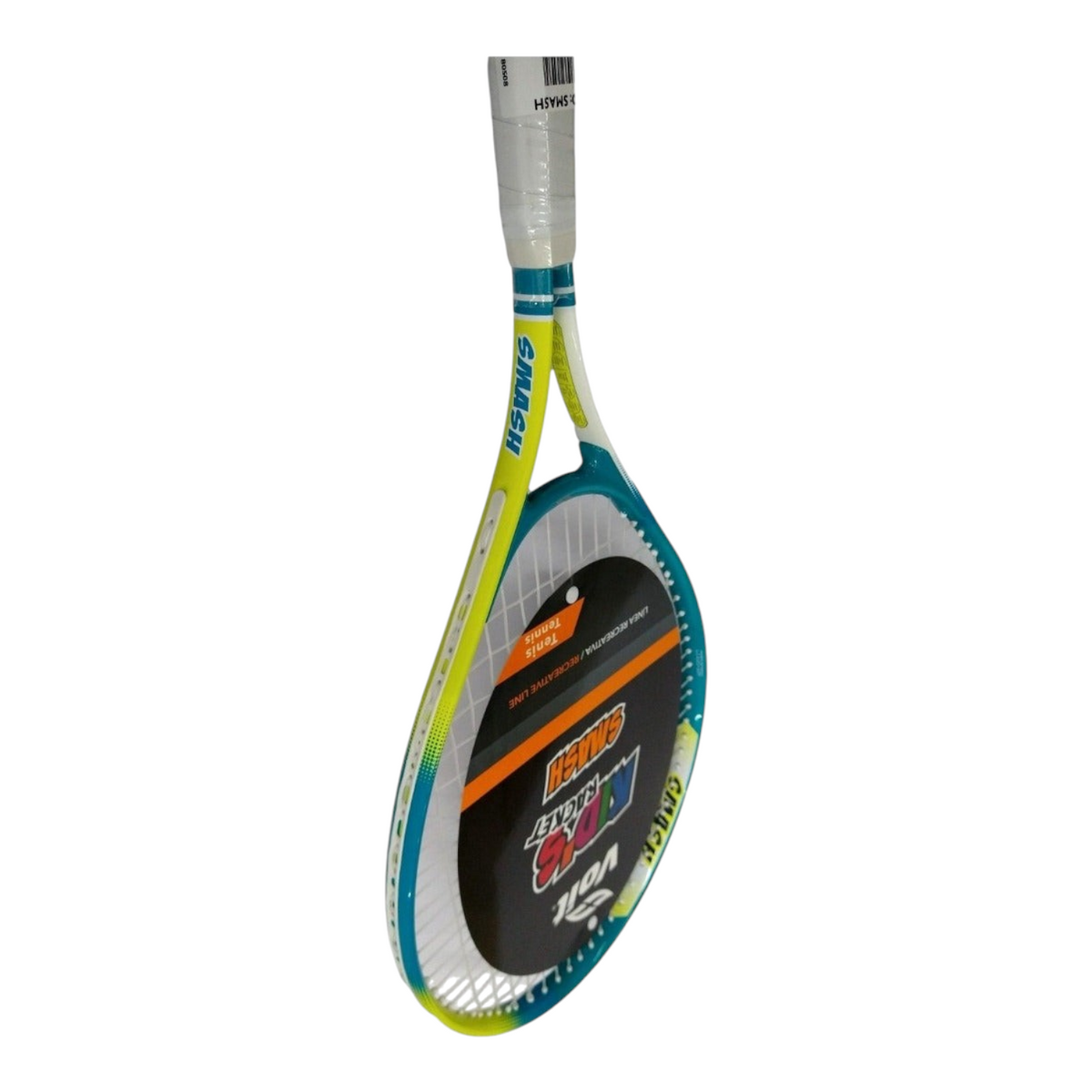 Raqueta de tenis junior Voit Smash de Radach Sports en color aqua y amarillo, fabricada en aluminio para niños
