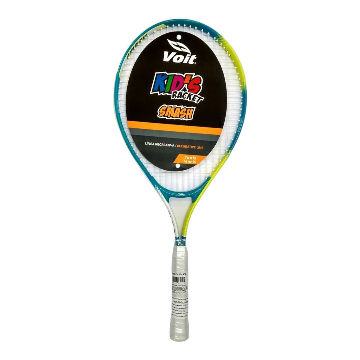 Raqueta de tenis junior Radach Sports Voit Smash 25 en color aqua y amarillo, fabricada en aluminio para niños.