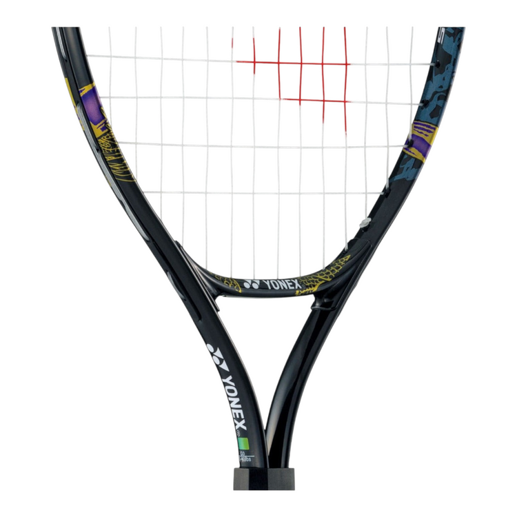 Raqueta de tenis junior Radach Sports Yonex Osaka 25 en color negro con detalles en oro y púrpura