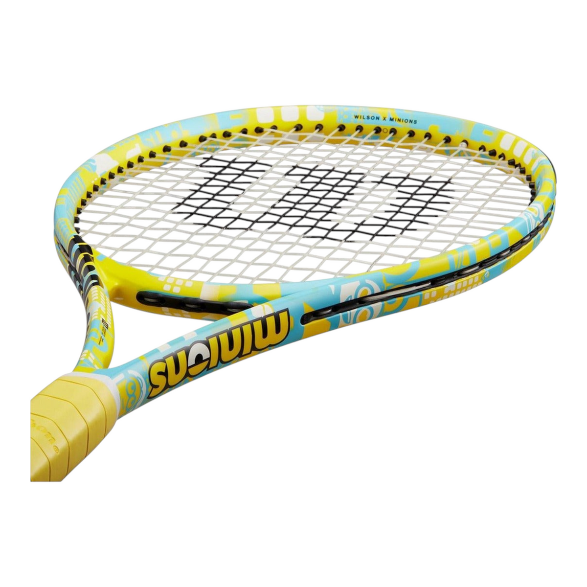 Raqueta de tenis Wilson Minions Clash 100 v2 de Radach Sports con diseño multicolor y detalles de los Minions